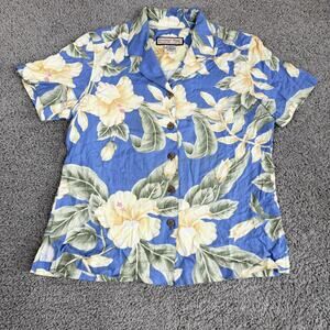 Jamaica Bay Shirt Womens Small Blue Floral Rayon Hawaiian Aloha Camp Button Up